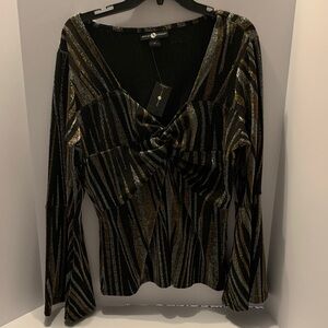 Ashley Stewart Black and Gold Striped Blouse